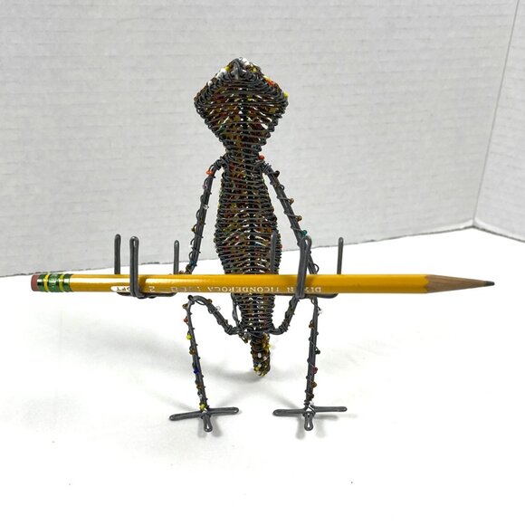 African Wire Beaded Chameleon Gecko Business Card Pen Pencil Holder South Africa - Picture 6 of 11